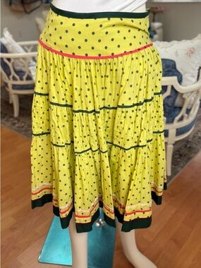 TRELISE COOPER Yellow Polka Dot Tiered Skirt with Green & Pink Trim